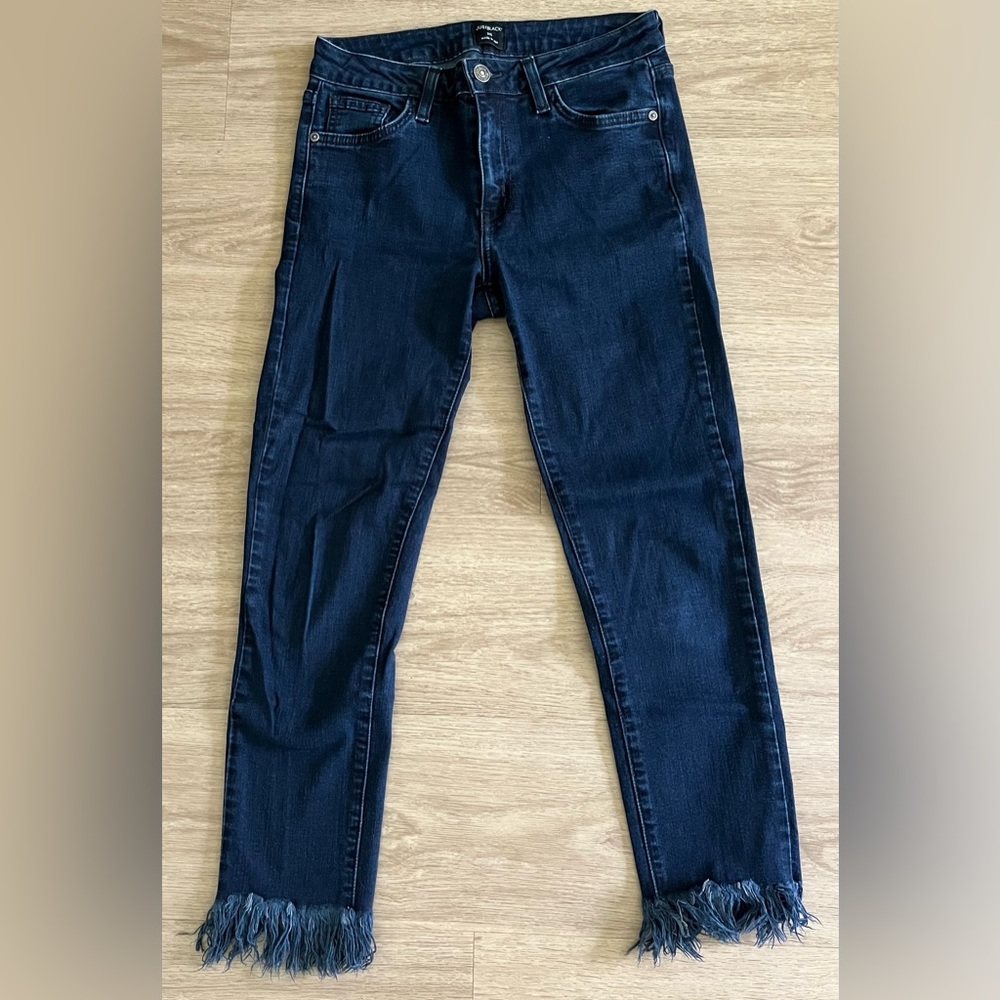 JUSTBLACK natural frayed hem dark blue skinny denim jeans 25